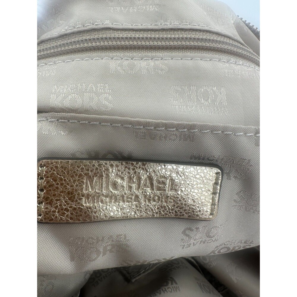 Michael Kors Metallic Gold Leather Satchel Crossbody Front Buckles MK Medallion - Picture 7 of 8